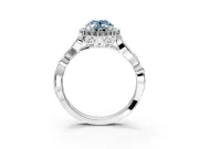 Halo Engagement Ring Setting for Fancy Blue Oval Center with Leaf Motif Split Shank and Prong Head in Platinum