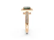 Milgrain Halo Engagement Ring Setting for Fancy Green Princess Cut Center with Three-Sided Pave Band and Prong Head in Rose Gold