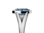 Solitaire Engagement Ring Setting for Fancy Blue Emerald Cut Center with V Split Shank and Bezel Head in Platinum