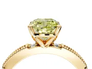 Solitaire Engagement Ring Setting for Fancy Yellow Cushion Cut Center with Milgrain-Edged Pave Band and Prong Head in Yellow Gold