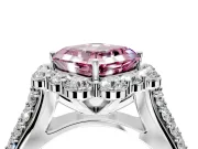 Large Accent Halo Engagement Ring Setting for Fancy Pink Asscher Cut Center with Pave Split Shank and Prong Head in Platinum