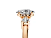 3 Stone Engagement Ring Setting for Oval Center with Wide Plain Band and Prong Head in Rose Gold