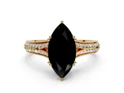 Solitaire Engagement Ring Setting for Fancy Black Marquise Center with Pave Rail Split Shank and Prong Head in Yellow Gold
