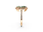 Halo Engagement Ring Setting for Fancy Green Marquise Center with Inner Milgrain Border and Prong Head in Rose Gold