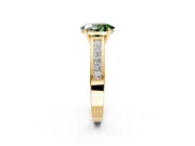 Solitaire Engagement Ring Setting for Fancy Green Oval Center with Princess Cut Channel Band and Prong Head in Yellow Gold