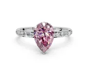 Hidden Halo Engagement Ring Setting for Fancy Pink Pear-Shaped Center with Pave Band and Prong Head in Sterling Silver