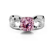 Solitaire Engagement Ring Setting for Fancy Pink Cushion Cut Center with Criss-Cross Accent Band and Prong Head in White Gold