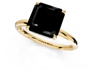 Hidden Halo Engagement Ring Setting for Fancy Black Asscher Cut Center with Thin Rounded Band and Prong Head in Yellow Gold