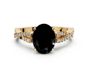 Solitaire Engagement Ring Setting for Fancy Black Oval Center with Twisted Pave Split Shank and Prong Head in Yellow Gold