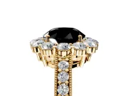 Halo Engagement Ring Setting for Fancy Black Round Cut Center with Milgrain Channel Band and Prong Head in Yellow Gold