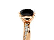 Side Accent Engagement Ring Setting for Fancy Black Cushion Cut Center with Accent Shoulders and Prong Head in Rose Gold