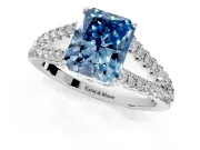 Solitaire Engagement Ring Setting for Fancy Blue Radiant Cut Center with Pave Split Shank and Prong Head in White Gold