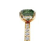 Solitaire Engagement Ring Setting for Fancy Green Cushion Cut Center with Fine Pave Band and Prong Head in Yellow Gold
