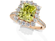 Halo Engagement Ring Setting for Fancy Yellow Radiant Cut Center with Single-Row Pave, Open Basket and Prong Head in Rose Gold