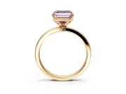 Solitaire Engagement Ring Setting for Fancy Pink Asscher Cut Center with Thin Rounded Plain Band and Prong Head in Yellow Gold