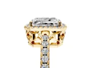 Accent Halo Engagement Ring Setting for Radiant Cut Center with Full-Length Pave Band and Prong Head in Yellow Gold
