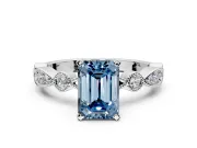 Solitaire Engagement Ring Setting for Fancy Blue Emerald Cut Center with Milgrain Bezel Accents and Prong Head in Sterling Silver