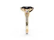 3 Stone Engagement Ring Setting for Fancy Black Marquise Center with Crossover Basket, Pave Band and Prong Head in Yellow Gold
