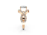 Halo Engagement Ring Setting for Princess Cut Center with Pave Infinity Twist Band and Prong Head in Rose Gold