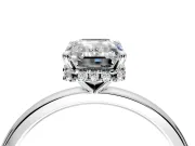 Hidden Halo Engagement Ring Setting for Emerald Cut Center with Plain Band and Tall Prong Head in Sterling Silver