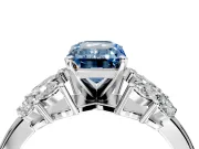 Leaf Cluster Engagement Ring Setting for Fancy Blue Emerald Cut Center with Marquise Accents and Prong Head in Platinum