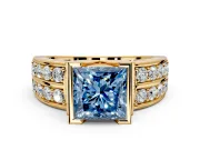 Bezel Engagement Ring Setting for Fancy Blue Princess Cut Center with Wide Channel-Set Band and Bezel Head in Yellow Gold