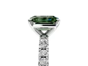 Solitaire Engagement Ring Setting for Fancy Green Emerald Cut Center with Fine Pave Band and Claw Prong Head in Platinum