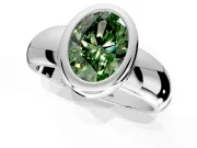 Solitaire Engagement Ring Setting for Fancy Green Oval Center with Wide Band and Bezel Head in White Gold