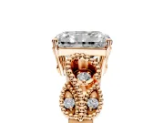 Leaf Engagement Ring Setting for Princess Cut Center with Milgrain Accent Band and Prong Head in Rose Gold