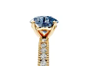 Solitaire Engagement Ring Setting for Fancy Blue Round Cut Center with Milgrain-Edged Pave Band and Prong Head in Yellow Gold