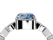 Milgrain Bezel Engagement Ring Setting for Fancy Blue Cushion Cut Center with Marquise Stations and Bezel Head in White Gold