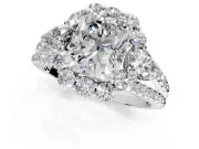 Halo Engagement Ring Setting for Radiant Cut Center with Two-Strand Split Shank and Prong Head in Platinum