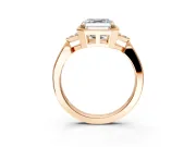 Cluster Engagement Ring Setting for Asscher Cut Center with Milgrain Shoulder Clusters and Prong Head in Rose Gold
