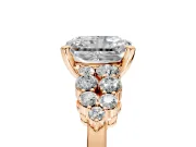 Cluster Engagement Ring Setting for Radiant Cut Center with 2-Row Shoulder Clusters and Prong Head in Rose Gold
