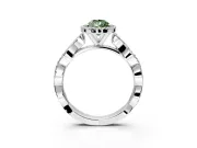 Halo Engagement Ring Setting for Fancy Green Pear-Shaped Center with Pave and Plain Twist Band and Prong Head in White Gold
