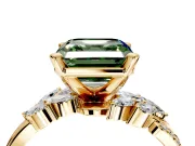 Solitaire Engagement Ring Setting for Fancy Green Asscher Cut Center with Marquise Accent Twist Band and Prong Head in Yellow Gold