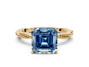 Solitaire Engagement Ring Setting for Fancy Blue Asscher Cut Center with Twist Band and Bead Prong Head in Yellow Gold