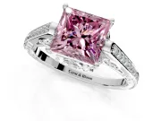 Cathedral Engagement Ring Setting for Fancy Pink Princess Cut Center with Antique-Style Pave Band and Prong Head in Platinum