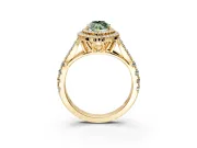 Double Halo Engagement Ring Setting for Fancy Green Marquise Center with Narrow Pave Split Shank and Prong Head in Yellow Gold