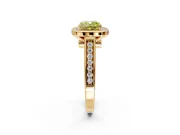 Halo Engagement Ring Setting for Fancy Yellow Cushion Cut Center with Outer Bezel Rim, Pave Band and Prong Head in Yellow Gold