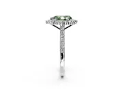 Halo Engagement Ring Setting for Fancy Green Pear-Shaped Center with Single-Row Pave, Open Basket and Prong Head in Platinum