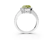 Halo Engagement Ring Setting for Fancy Yellow Heart-Shaped Center with Heart-Shaped Openwork, Pave Band and Prong Head in White Gold
