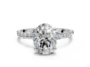 Solitaire Engagement Ring Setting for Oval Center with Pave Accents and Prong Head in Platinum