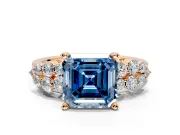 Cluster Engagement Ring Setting for Fancy Blue Asscher Cut Center with 2-Row Shoulder Clusters and Prong Head in Rose Gold