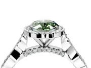 Halo Engagement Ring Setting for Fancy Green Oval Center with Twist Band and Prong Head in White Gold