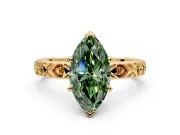 Solitaire Engagement Ring Setting for Fancy Green Marquise Center with XO Engraved Band and Prong Head in Yellow Gold