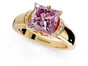 Solitaire Engagement Ring Setting for Fancy Pink Princess Cut Center with Wide Band, Pave Collar and Prong Head in Yellow Gold