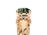 Solitaire Engagement Ring Setting for Fancy Green Round Cut Center with Filigree Accent Basket and Prong Head in Rose Gold