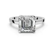 Solitaire Engagement Ring Setting for Asscher Cut Center with Plain Band and Flat Tab Prong Head in White Gold