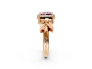 Halo Engagement Ring Setting for Fancy Pink Radiant Cut Center with Floral Band and Prong Head in Rose Gold